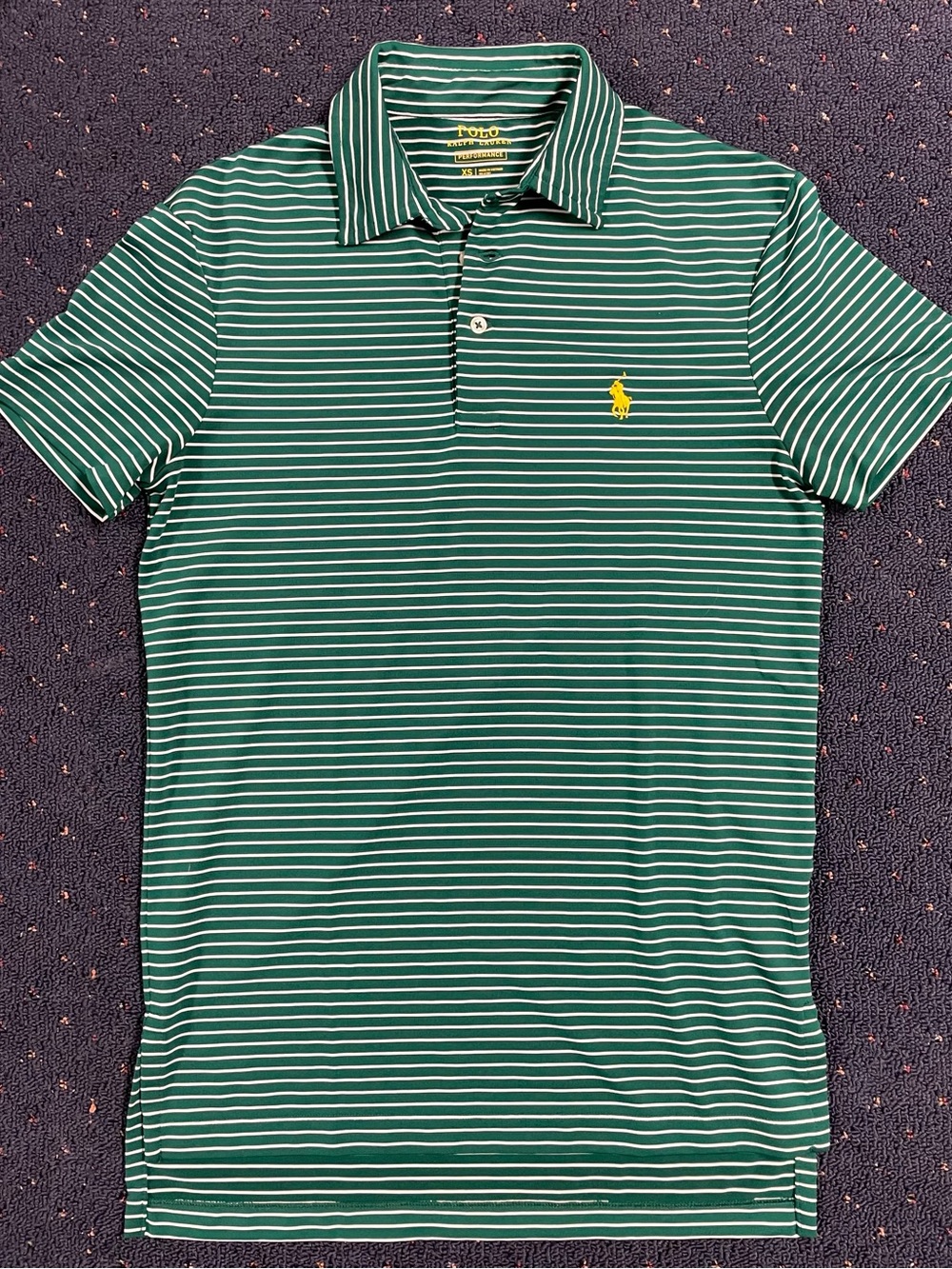 Polo by Ralph Lauren Green and White Striped Polo with Yellow Logo